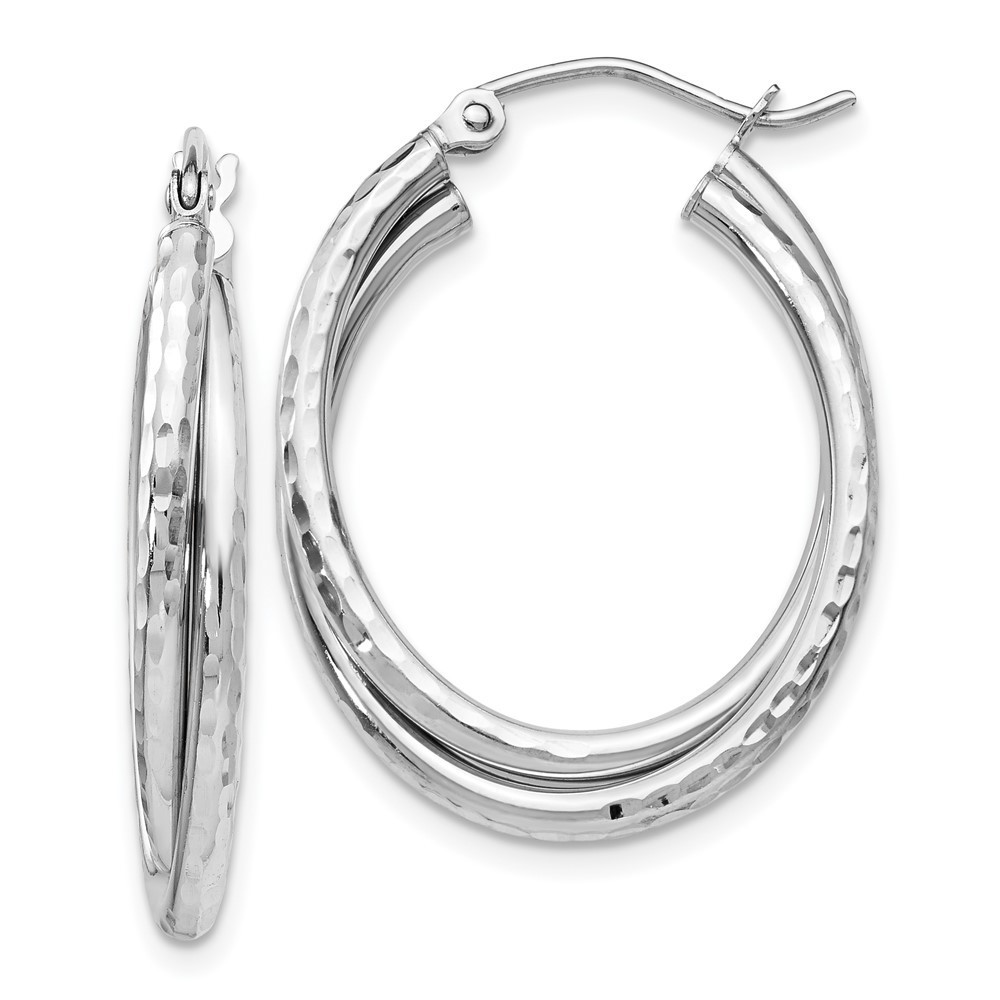 14k White Gold Diamond-Cut Polished Oval Hoop Earring 17 L X 5 Mm W 737$